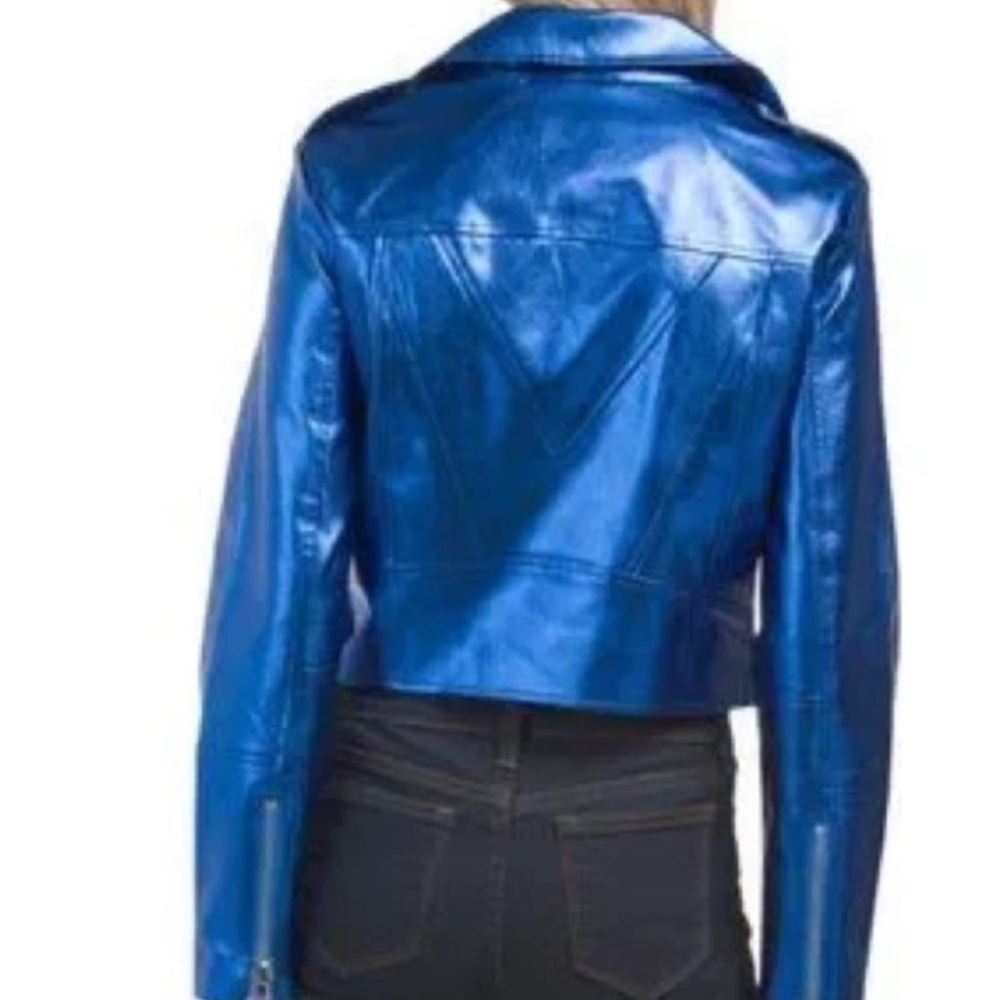 NWT 7 For All Mankind Faux Electric METALLIC Blue Moto / Biker Jacket Sz… - Picture 14 of 16